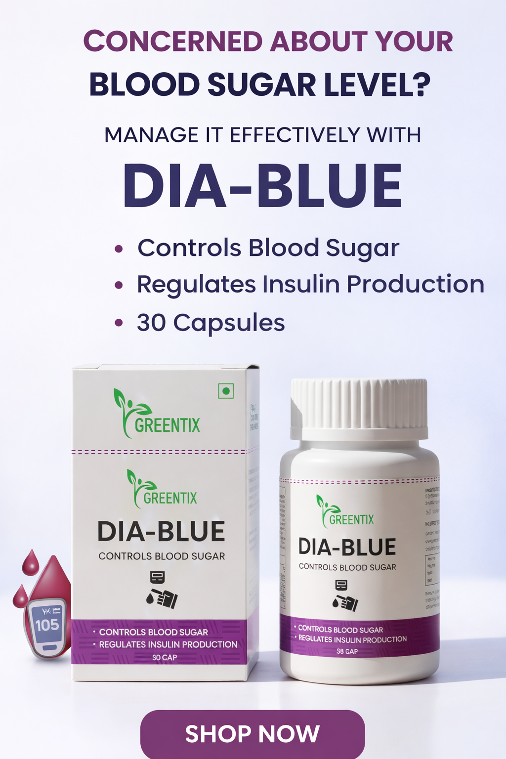 Greentix DIA-BLUE Capsules 100% Ayurvedic Diabetes Care